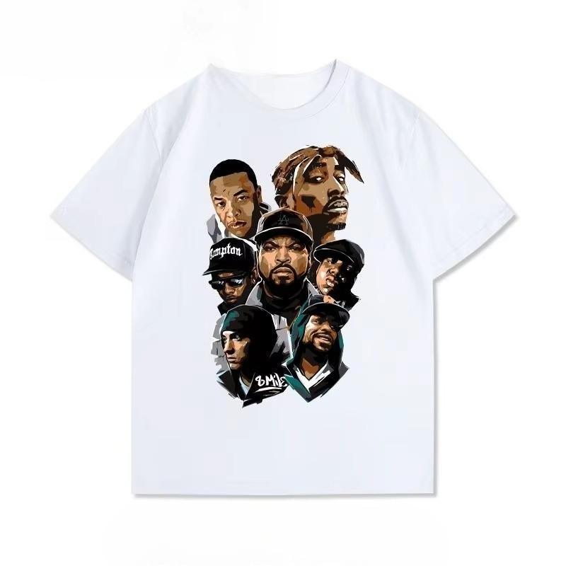 West Coast Rap Eminem 2PAC Dog Brother Rock Hip Hop  Cotton Short Sleeve TShirt Mens and Womens Casual Cotton Top
