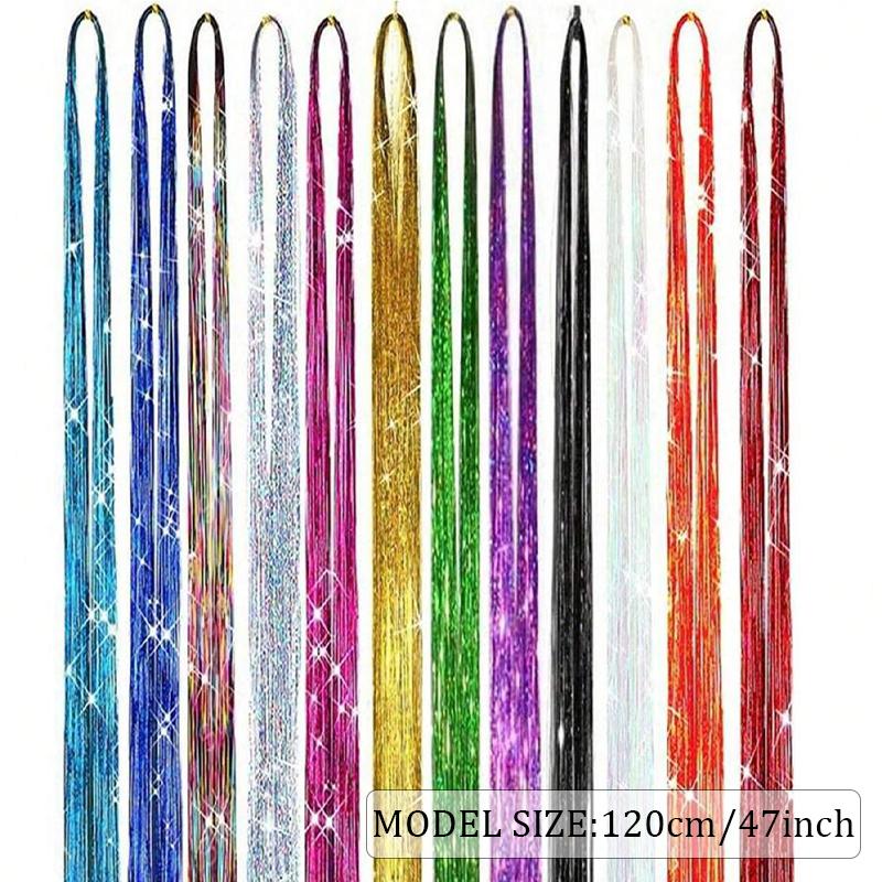 Colorful Wig Extensions, Gold Wire Strips, Rainbow Extensions, Sparkling Braided Hair Ropes, Synthetic Wigs for Party Use