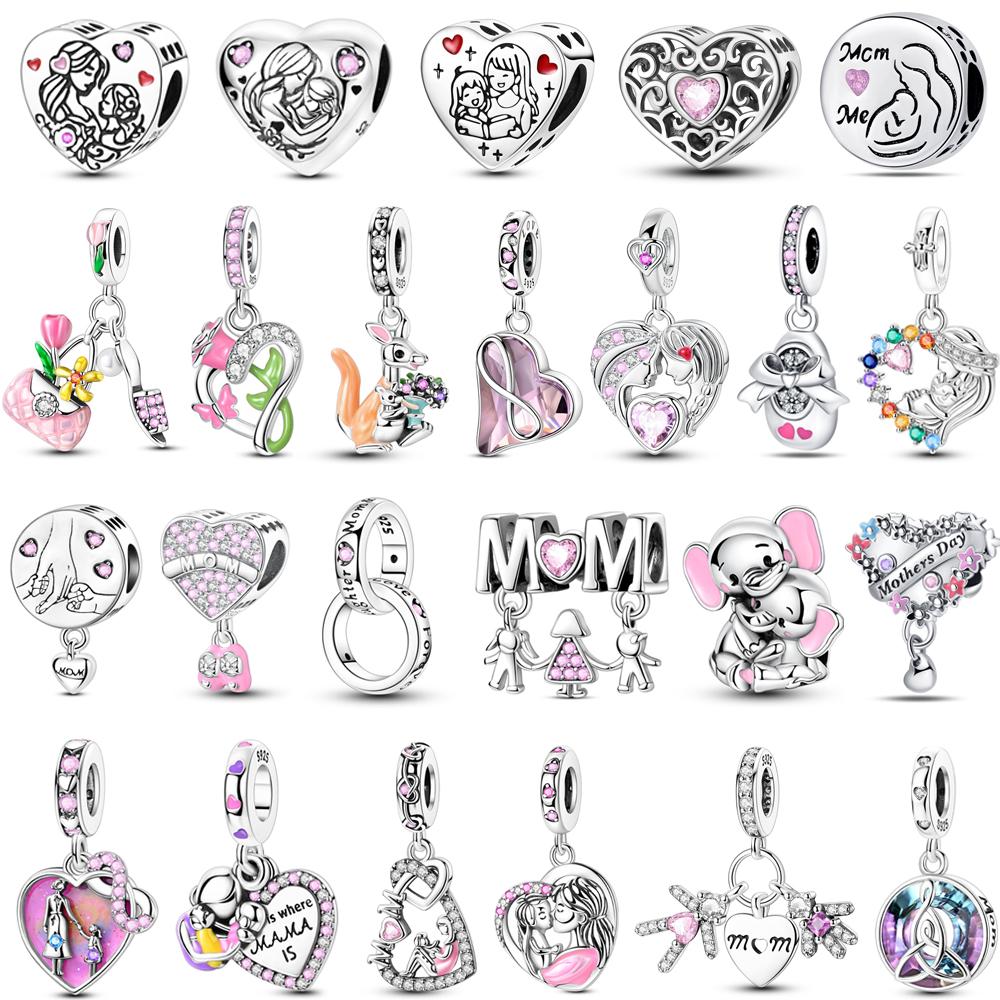 Boutique Copper Heart Beads Double Mom & Kids Split Dangle Charm Fits Necklace Diy Mother'S Day Gift Jewelry Making