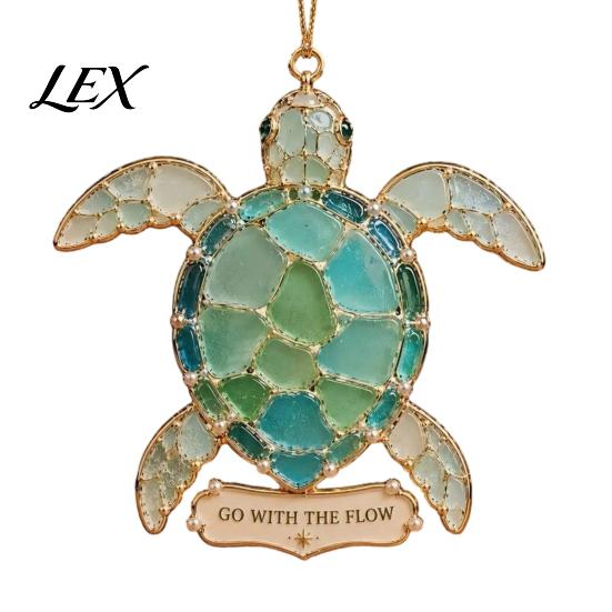 Ornament for Holiday Trees Handmade Sea Glass Coastal Christmas Ornaments, Turtle Seahorse Starfish Modern Home Decor Sailboat Beach Hanging