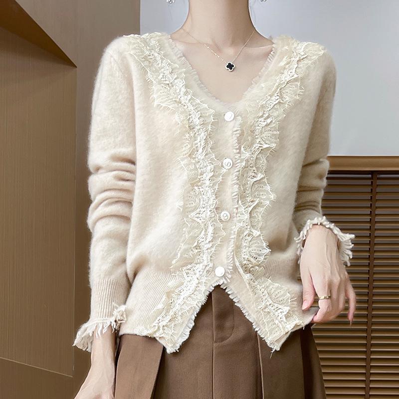 Women's Cashmere V-Neck Knitted Cardigan - Autumn/Winter 2025 Stylish Long-Sleeve Short Sweater