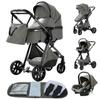Passeggino 3 in 1 Bambino Combinato Seggiolino Auto Navicella Trio Reversibile Regolabile Alta Qualità Ruota Antiforatura Manico. Grigio scuro