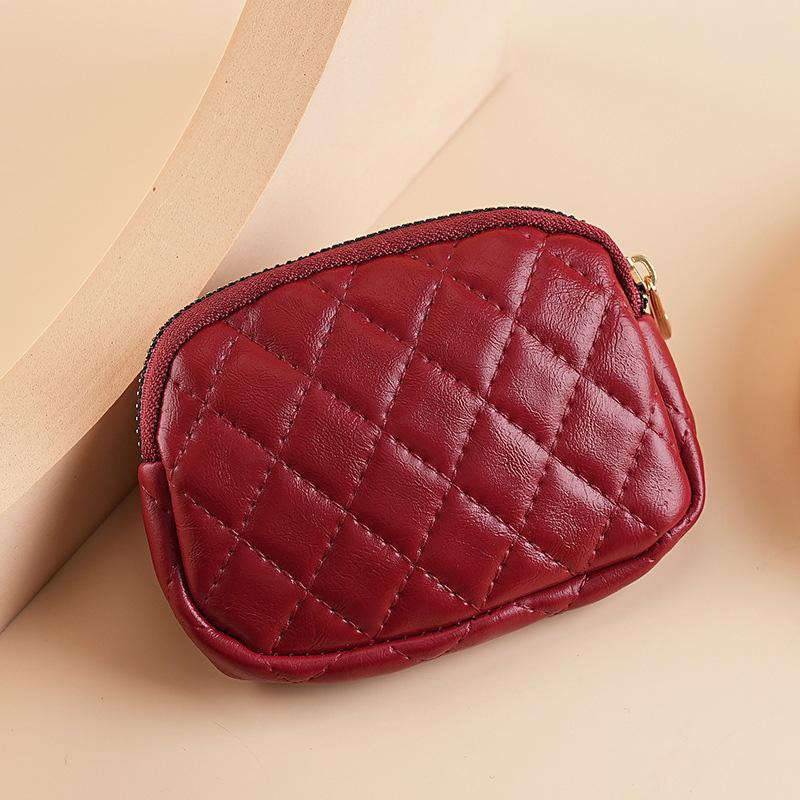 PU Leather Quilted Pattern Double Zipper Multi- Coin Purse