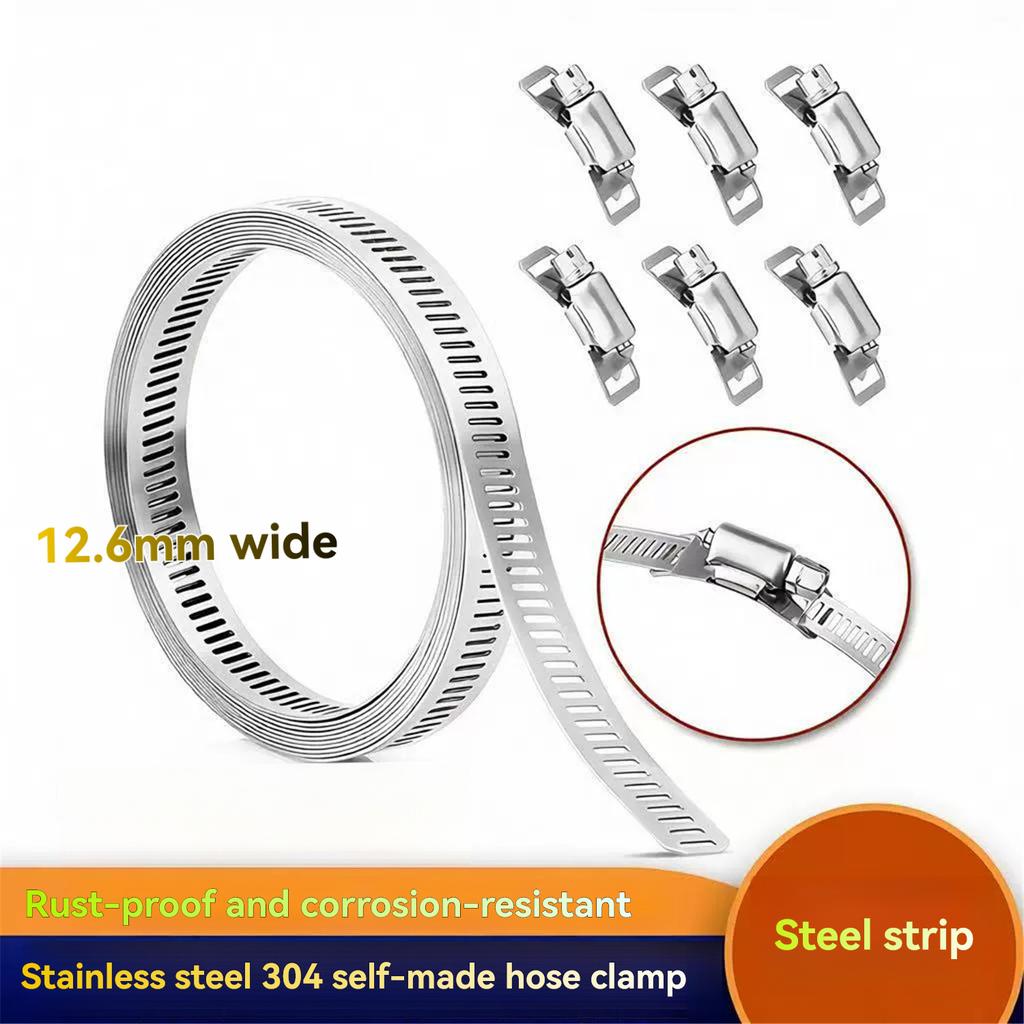 3.5-metre Perforated Steel Strap Hose Tie 304 Stainless Steel Mesh Strap with 12 Fixing Clamps DIY Hose Tie Kit Suitable for Water Pipes Gas Pipe
