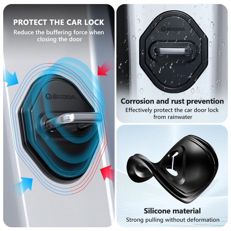 Silicone Car Door Lock Buckle Damping Protector Covers Auto Accessories For Skoda VRS Octavia 1 2 3 Rapid Kodiaq Karoq Fabia  ZA1