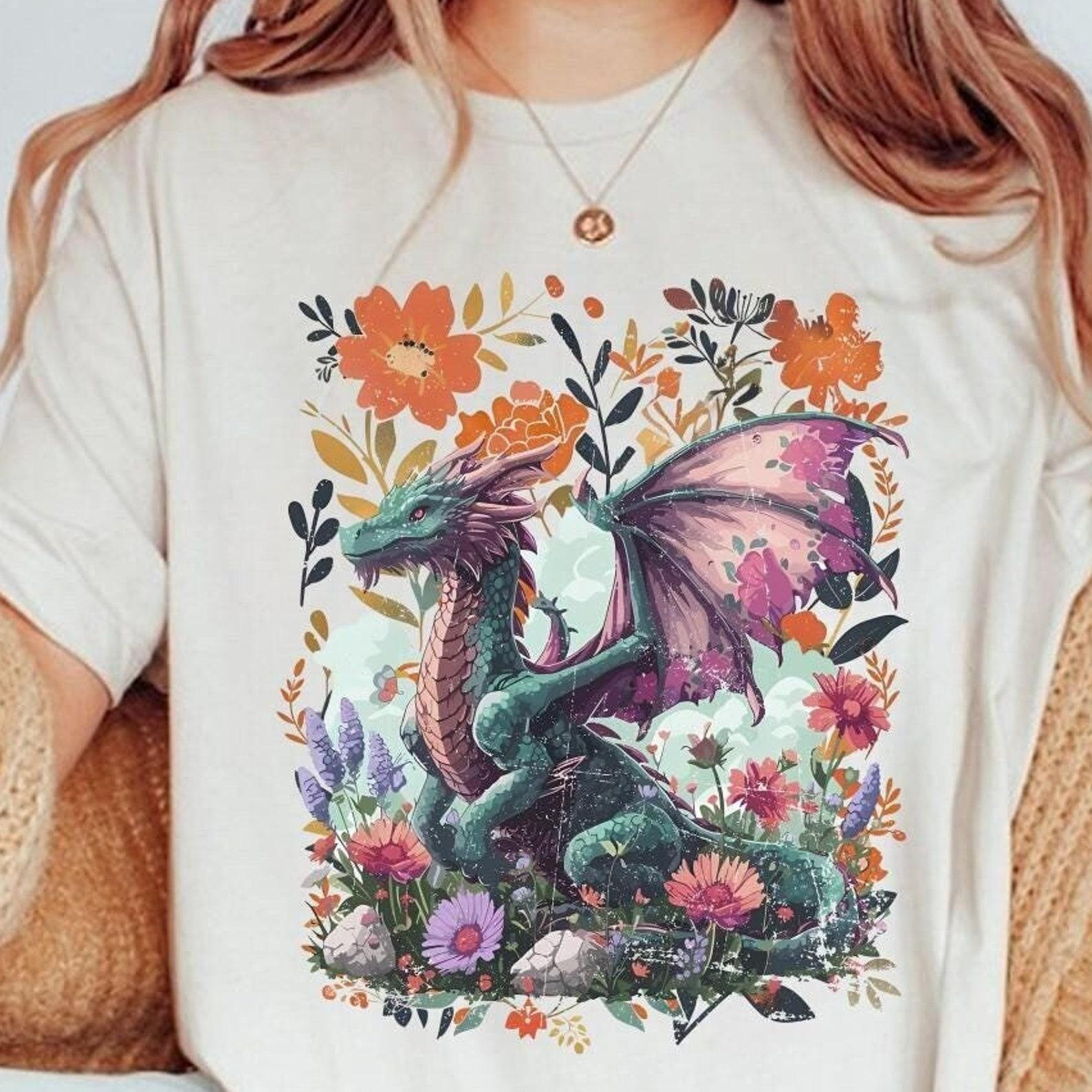 Abraxos Flower Comfort Colors Shirt, Fantasy Dragon Bookish Shirt, Boho Wildflowers Cottagecore Shirt, Throne Of Glass Flower Shirt S