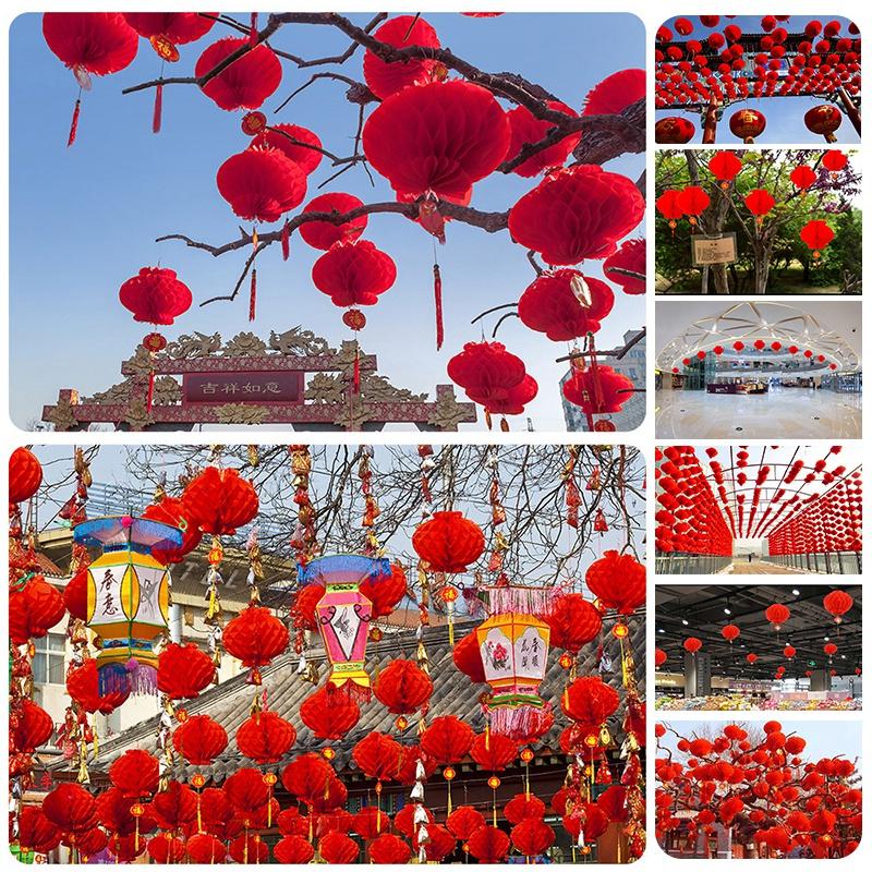 2026 New Year Decoration 3D Honeycomb Hanging Pendants Red Paper Lantern Christmas Navidad Decor Xmas New Year Hanging Ornament
