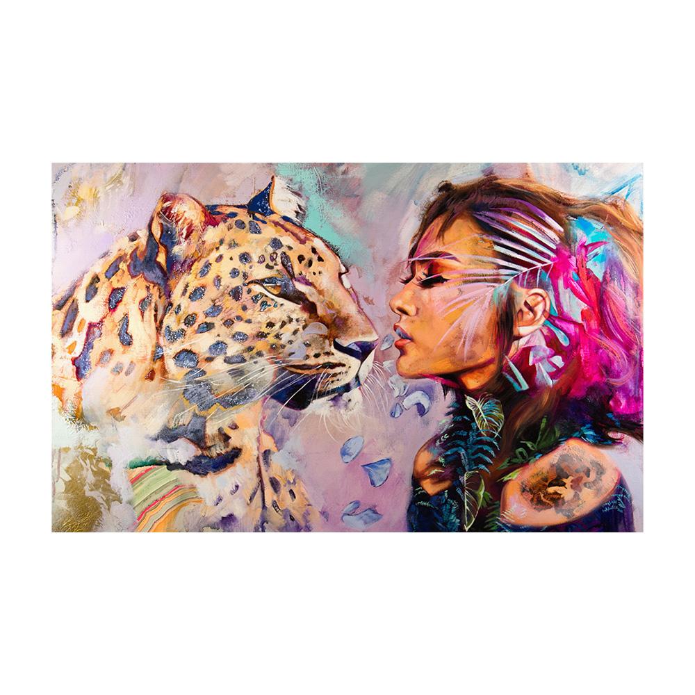 Modern Sexy Girls with Leopard Graffiti Art Canvas Painting  Wall Art Pictures Posters and Prints for Living Room Home Decor