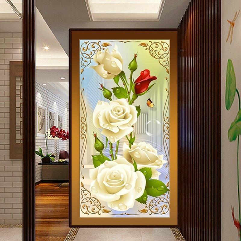 5D Needlework Diy Diamond Painting Cross Stitch Rose Diamond Embroidery Flower Vertical Print Round