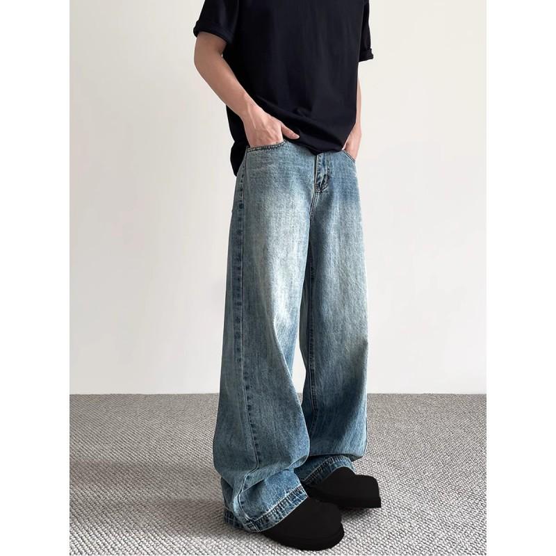 Vintage Blue Denim Jeans Unisex Straight Leg Loose Fit Casual Streetwear Pants