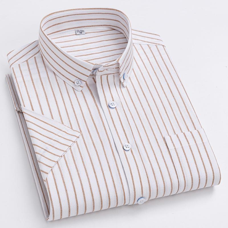 Men Oxford Short Sleeve Summer Plaid Shirts 100% Cotton Breathable  Striped Male Clothes Business Regular Fit Short Shirts