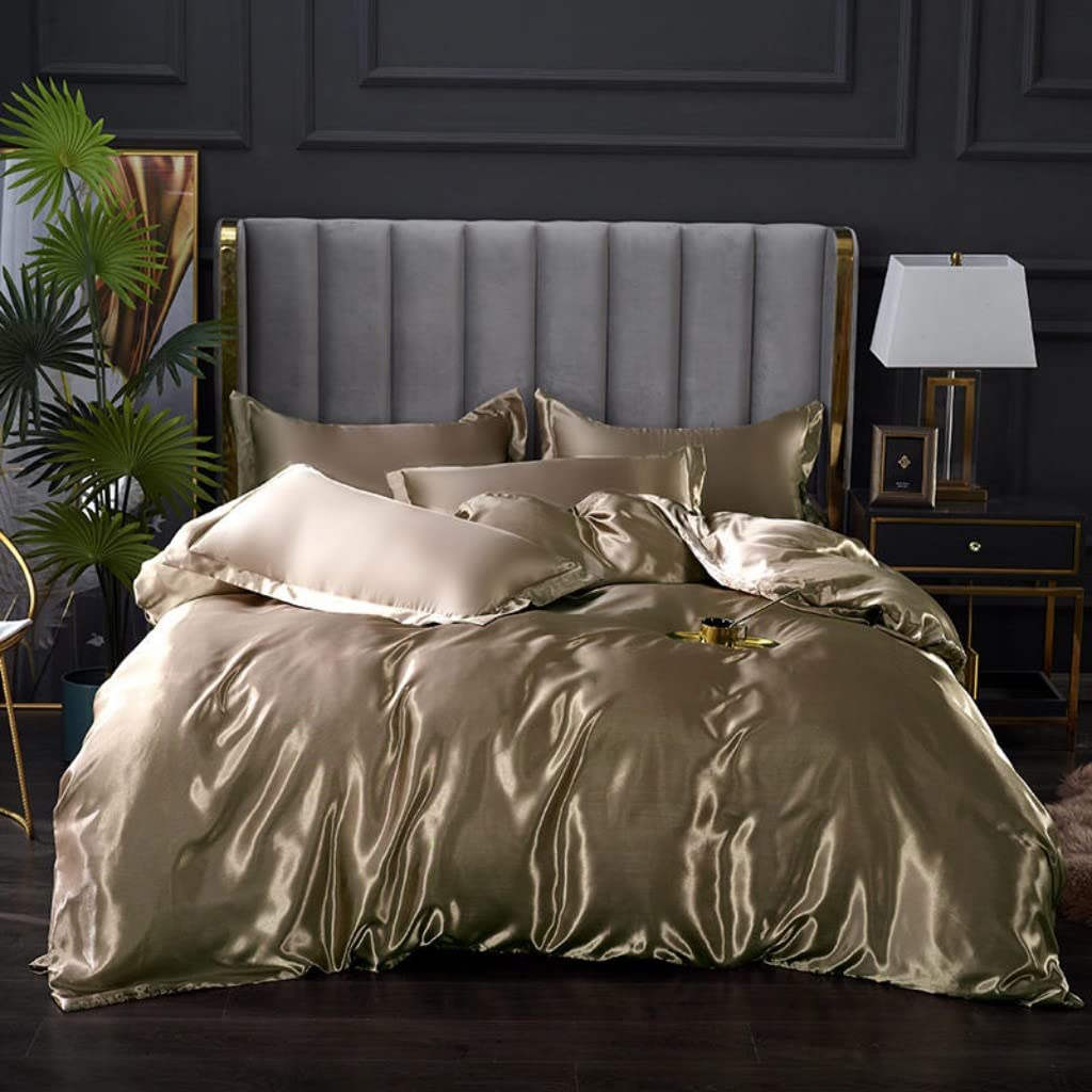 Satin Bedding Set King Wine Red Silk Like Satin Duvet Cover Set Luxury Soft Burgundy Comforter Cover Adults Bedroom Decor Chic Luxurious Sil