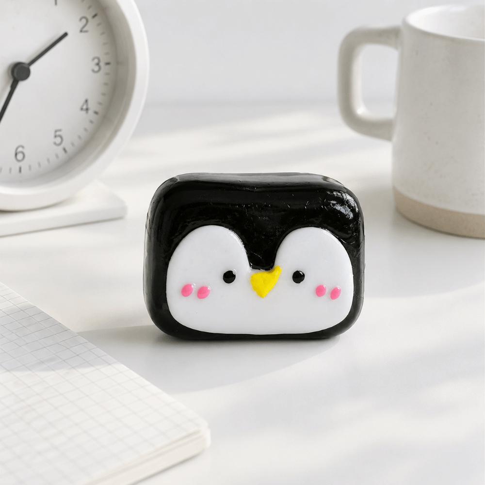Cookie Shape Penguin Face Squishy Toy Glossy Surface Stress Relief Toy Daily Relaxation