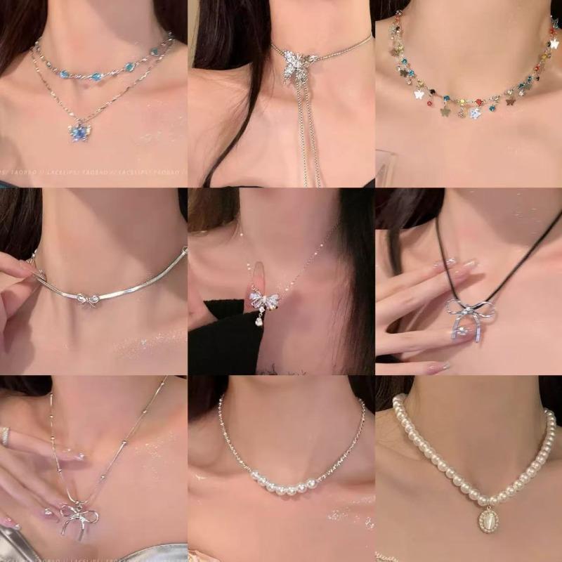 Love necklace women's new niche dopamine collarbone chain colored beaded accessories summer