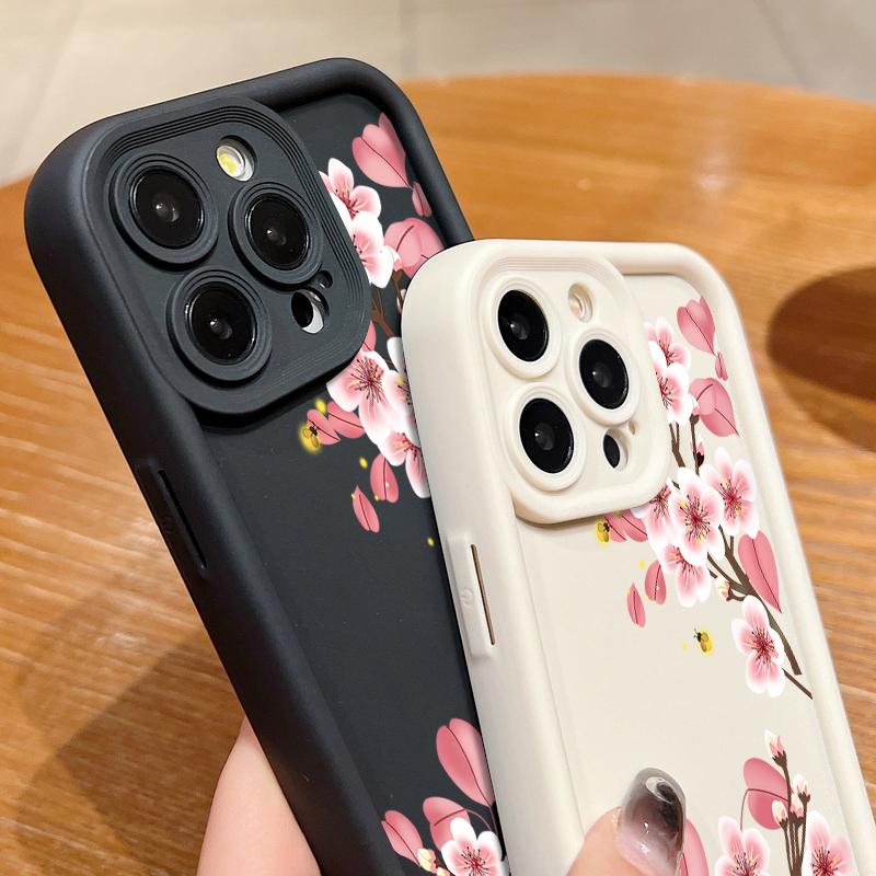 Für iPhone 16 Pro Max 15 Pro 14 Plus 13 12 11 XS 8 7 Telefonhülle Rosa Blumendruck Matte Stoßfeste Linsenschutz TPU Weiche Stoßstangenabdeckung
