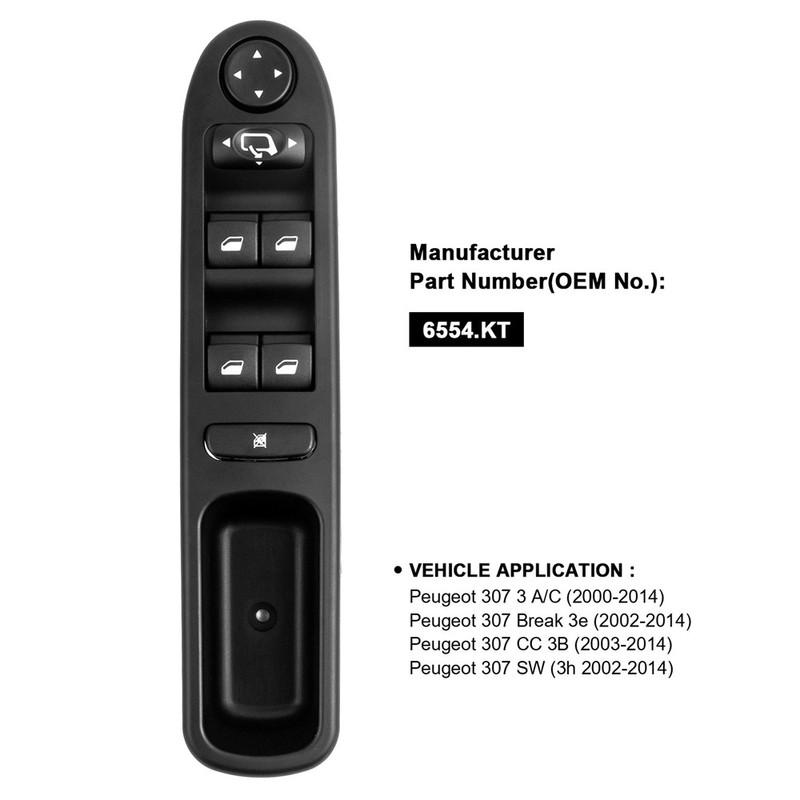 Master Power Window Switch Driver Side for Peugeot 307 2000-2014 6554.KT 9 Pins