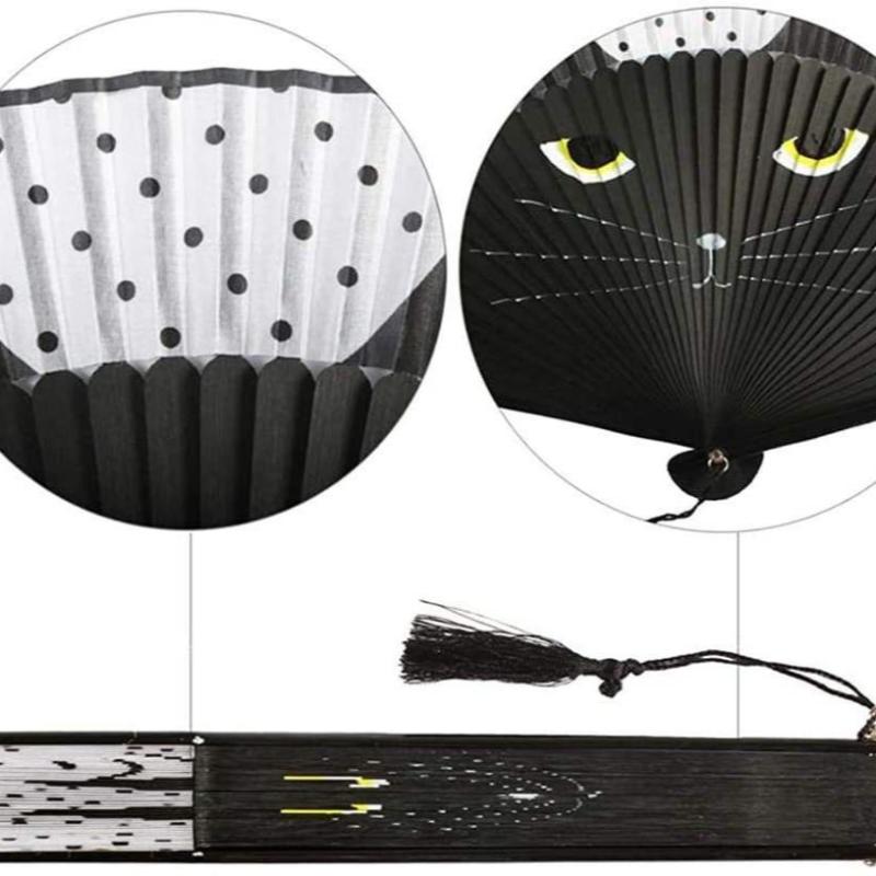 Wooden Bamboo Folding Fan Exquisite Cartoon Cat Pattern Summer Hand Fan for Home Patio Decor Graduation Souvenir Gift
