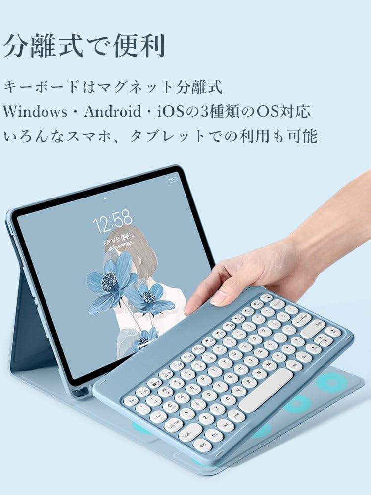 Farebné puzdro s klávesnicou pre 2024 iPad Pro s okrúhlym odnímateľným krytom klávesnice pre 2024 iPad Pro Obsahuje Apple Pencil Roztomilý, 11-palcový (M4) kľúče.