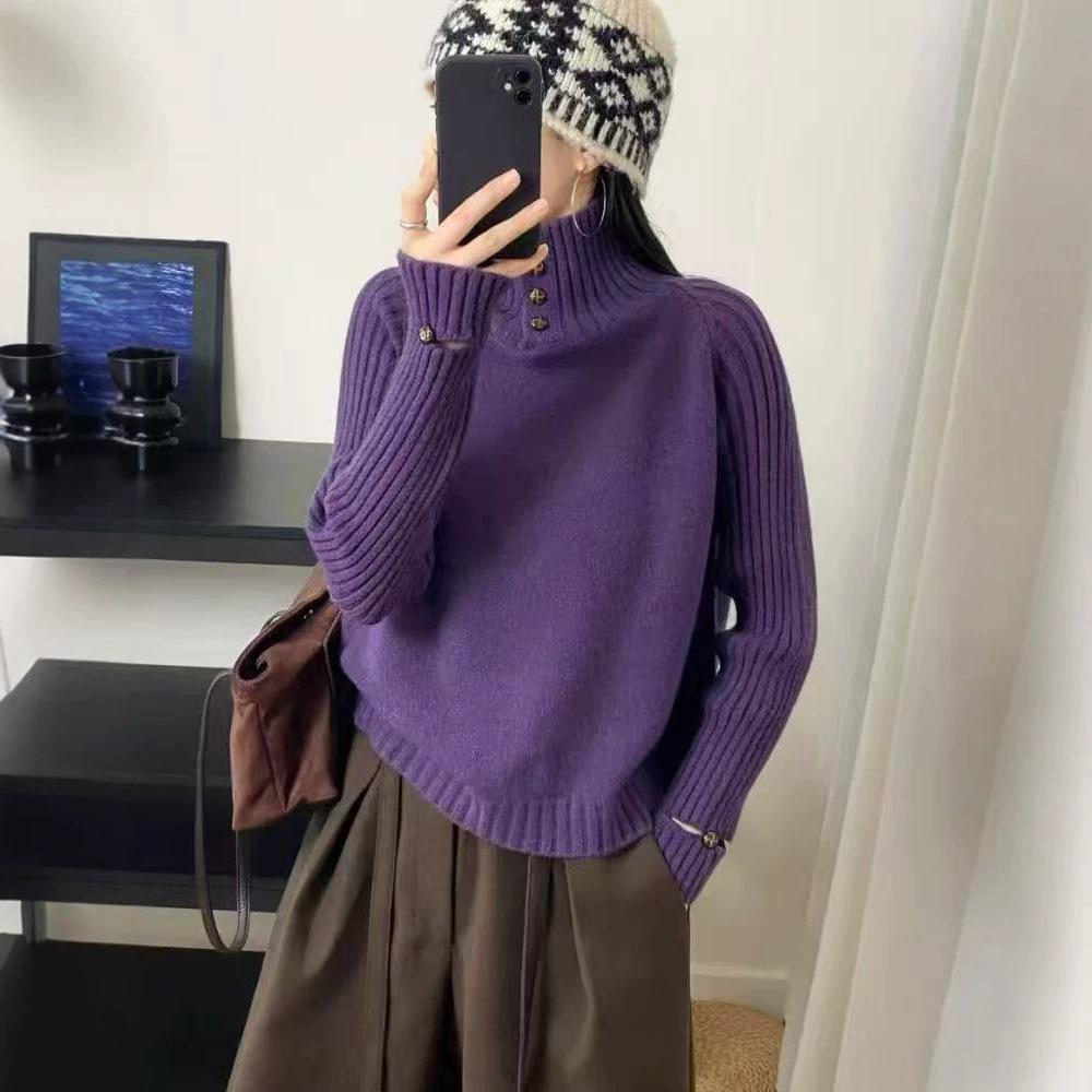 Women's 2023 Autumn Korean Style High Neck Knit Sweater