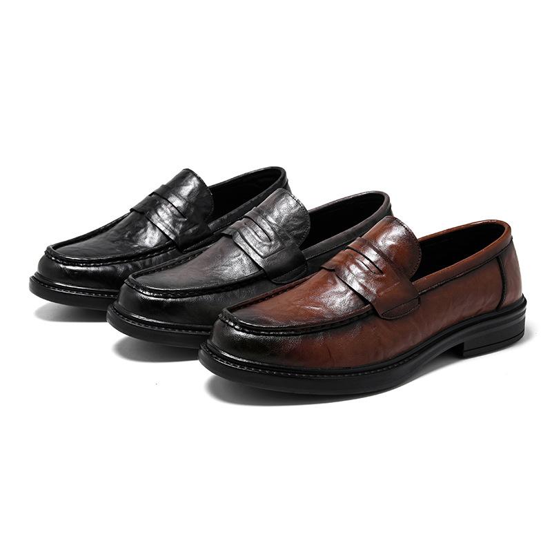Casual Leather Shoes Men's Autumn 2025 New One-pedal Business Dress Young Men's Black Work Shoes 41018-R