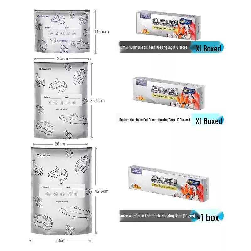 Sachet de conservation alimentaire à fermeture éclair en feuille d'aluminium pour réfrigérateur et congélateur