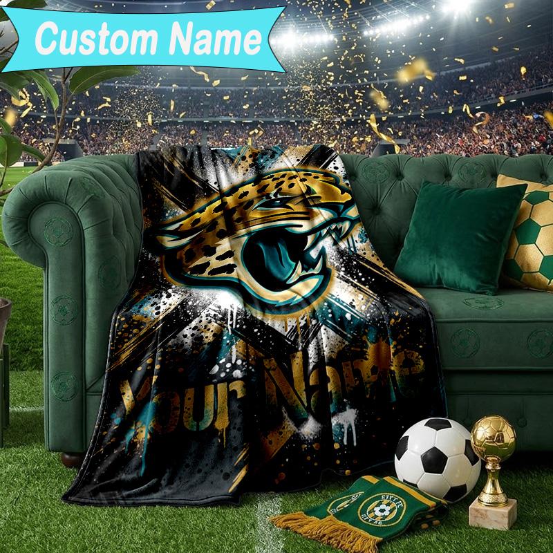 Custom Name Blanket Jaguars Team Spirit Blanket Bedding Blanket for Travel, Camping, Living Rooms, Offices, Sofas, Fan Christmas Gift