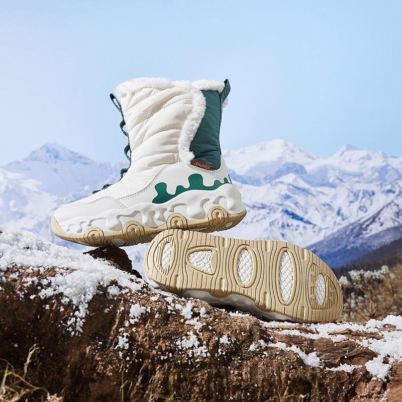 Anta Kids Trendy Fashion Thickened Warm Non-Slip High-Top Boots Kids Boots Mud-Gray Sage-Green Ivory-White A22446927-3