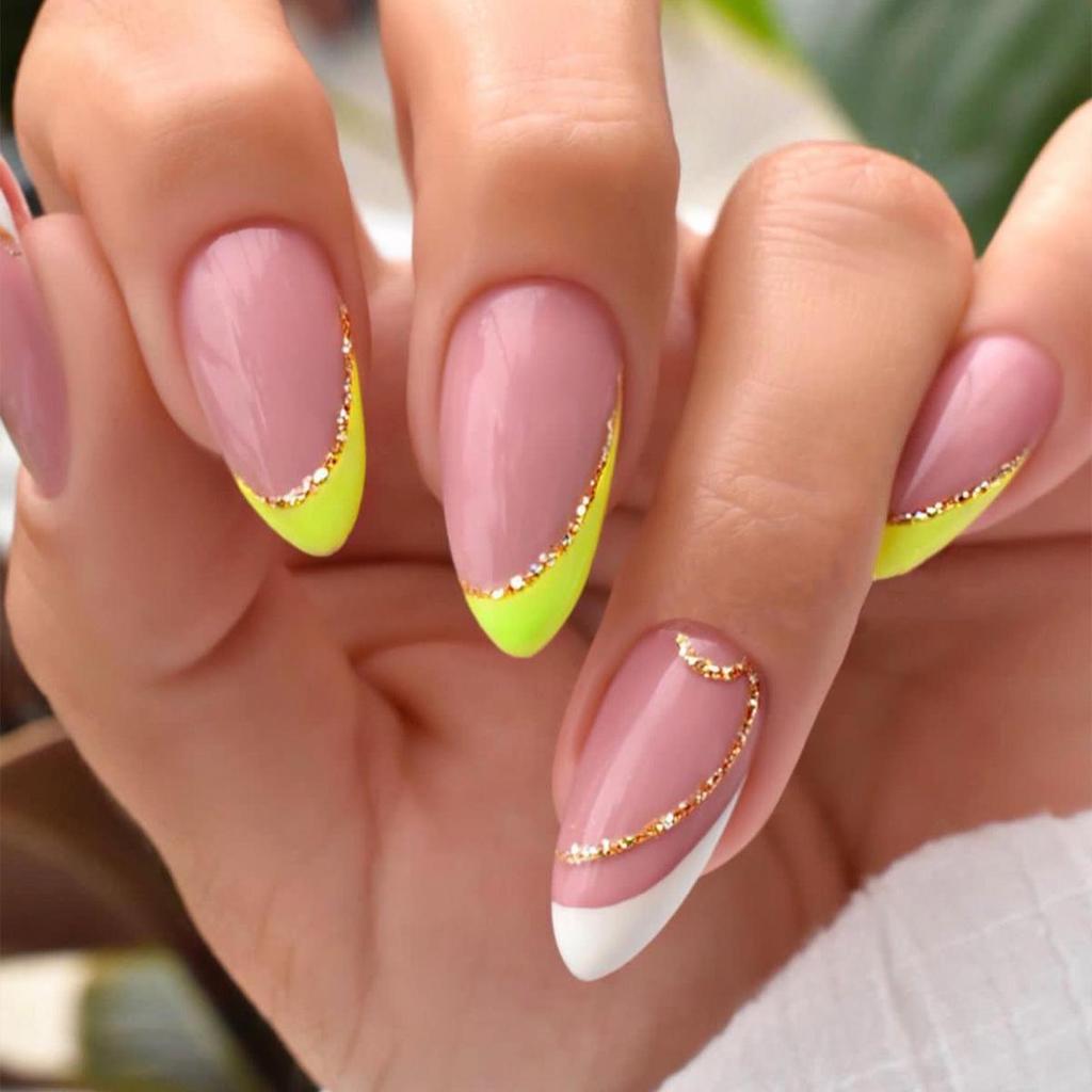Simple French Ins Style Glitter Wearable False Nail Art Tips