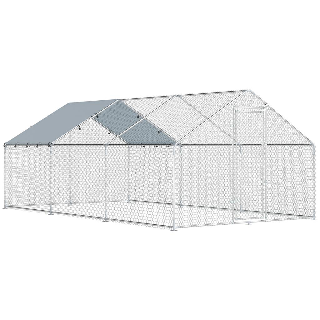 Large Outdoor Galvanized Steel Chicken Coop 5.1x3x1.9 M 15.3 M² With Oxford Cloth Cover And Lock Silver