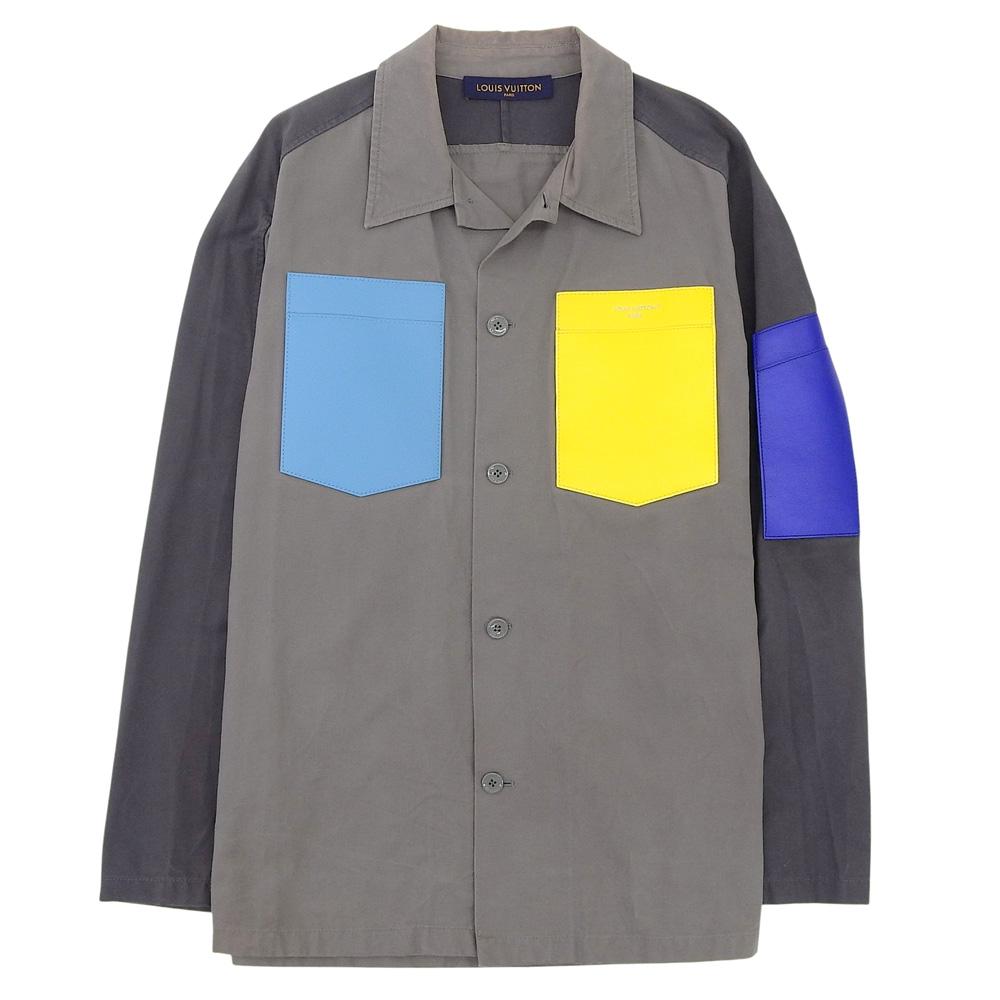 Louis Vuitton Men's Utility Cotton Overshirt, Gray/Multicolor, Size L, RM222M ND2, HNS06W, 22Stainless Steel Tops L grayUsed