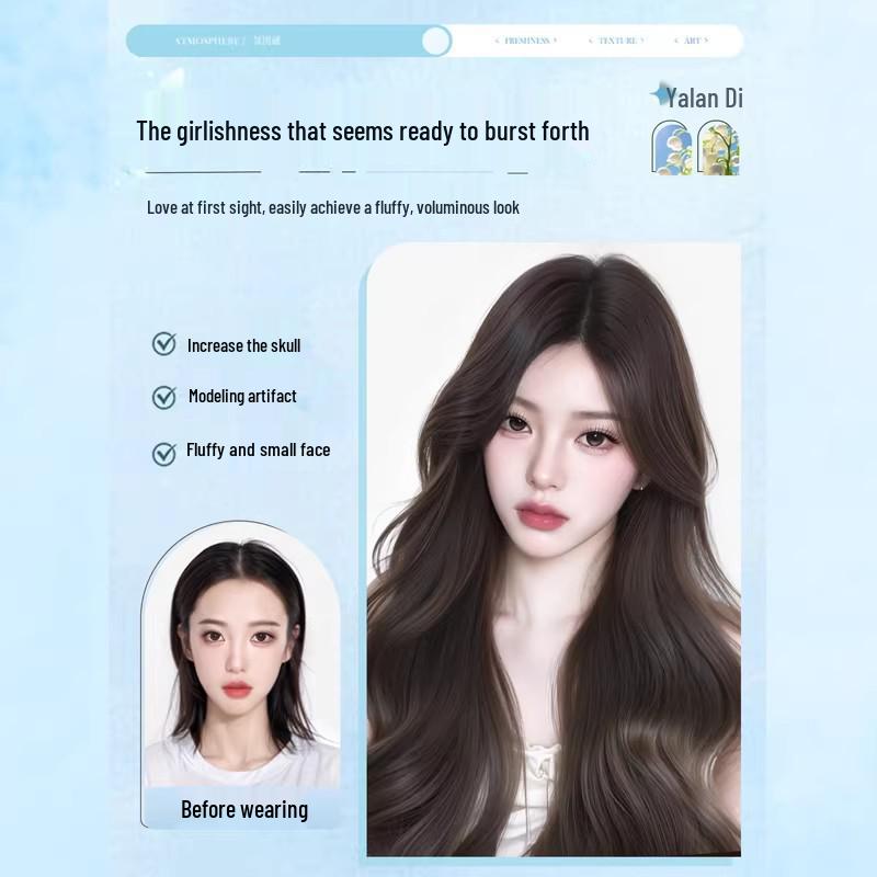 Natural-Look Long Curly Full Wig with Large Waves - Invisible Seamless Cap for Fluffy, Voluminous Coverage