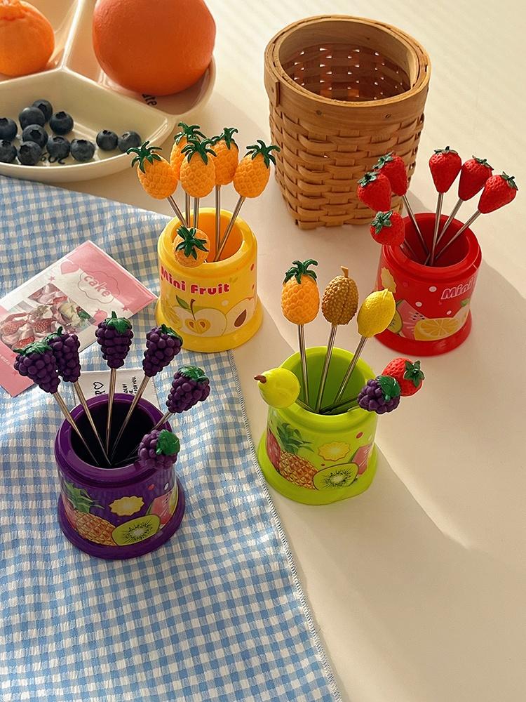 Creative Home Use Fruit Fork Set with Storage Can Stainl Steel Cake Fork Dert Small Fork Cute And Practical Dining Uten...