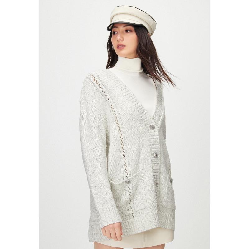 Dimanaf 2025 Sweaters Solid Cardigan Autumn Pockets Women Print V-Neck Sweaters Knitting Loose Sweater