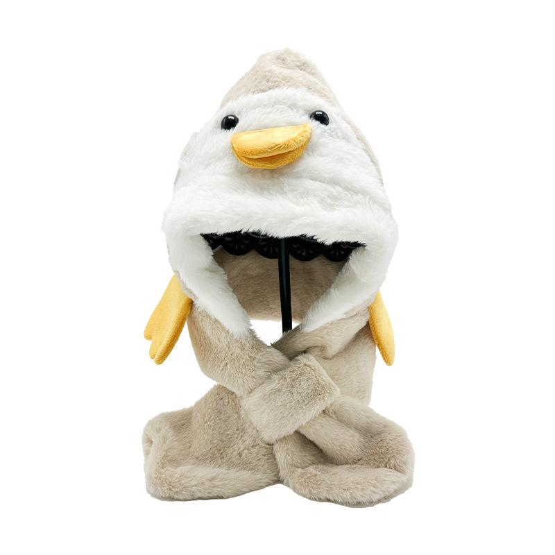

Winter hat scarf two-piece set for boys and girls cute cartoon penguin little yellow duck doll plush pullover hat M（56-58cm）