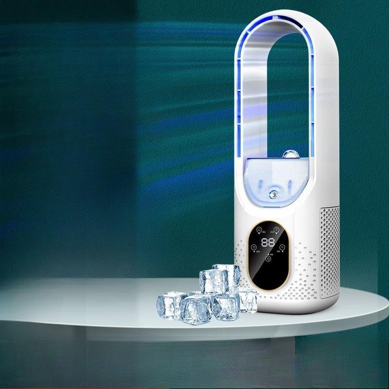 Cooling Mist Spray, Leafless Electric Fan with Super Strong Wind Power, USB Plug-in Model, Office and Home Use, Desktop Fan