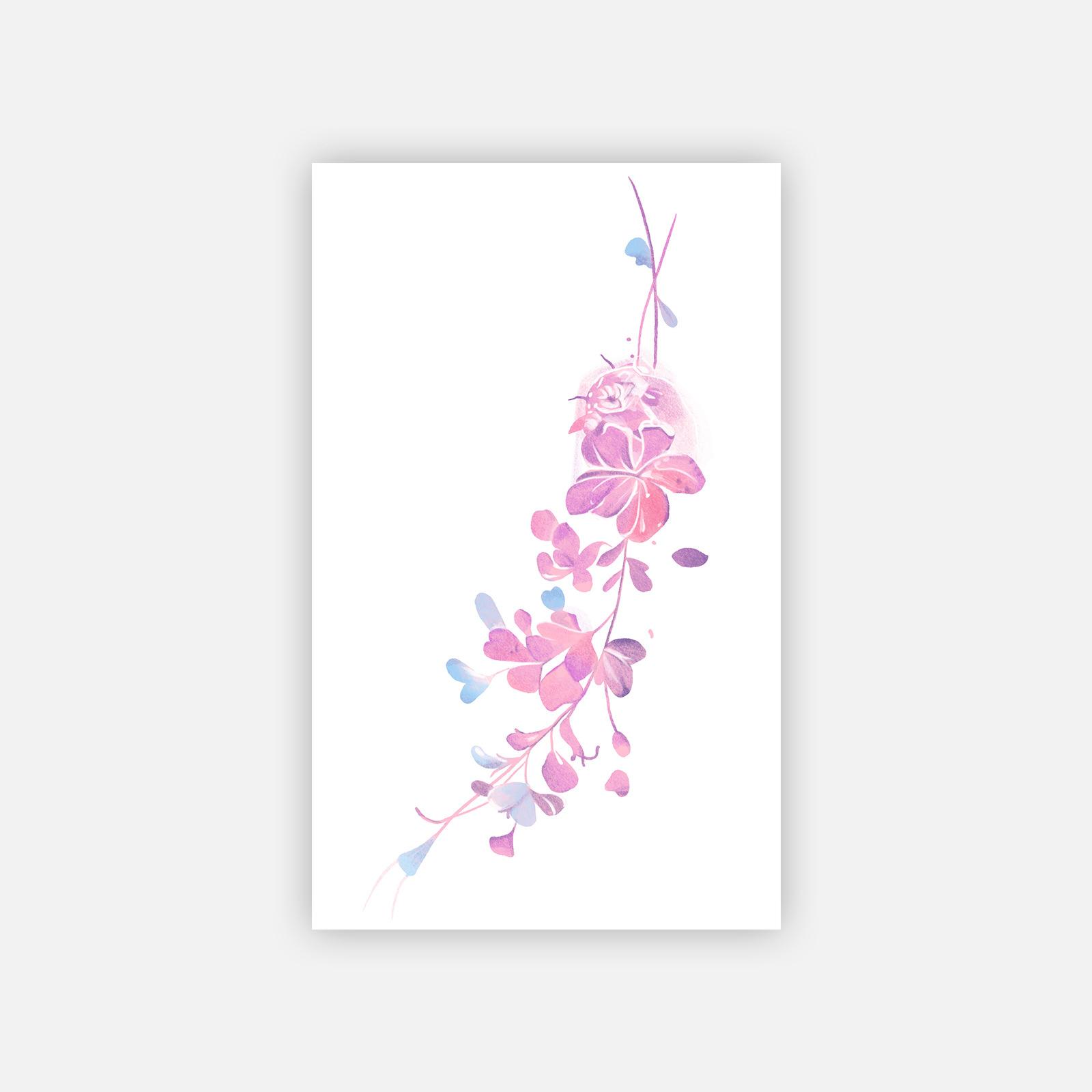 

Healing Watercolor Tattoo Sticker, Pendant Flower Branch Design, High-End Sense, Girls Niche Waist And Abdomen Decoration 11*18