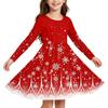 Girls Christmas Print Dress with Sleeves Long Sleeve Holiday Party Dress
