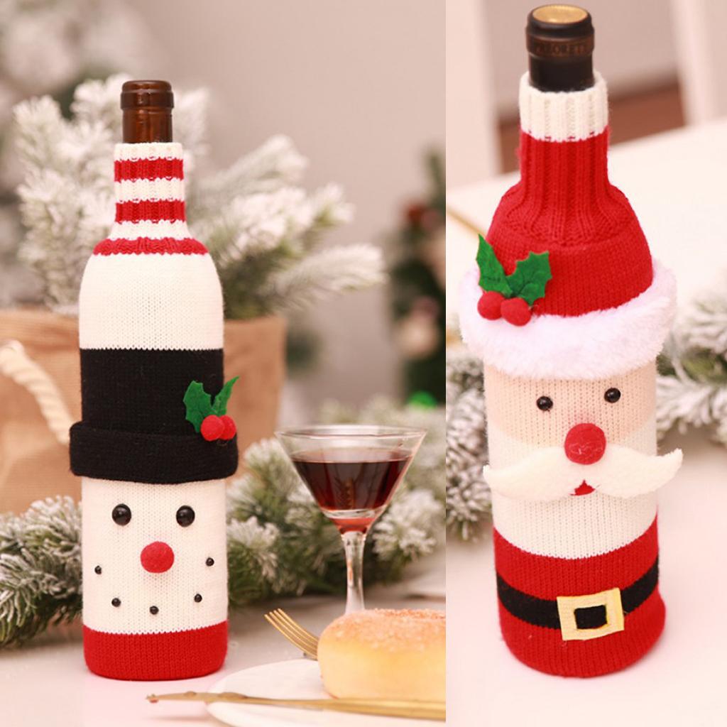 Christmas Knitted Wine Bottle Cover Home Party Table Decorations Snowman