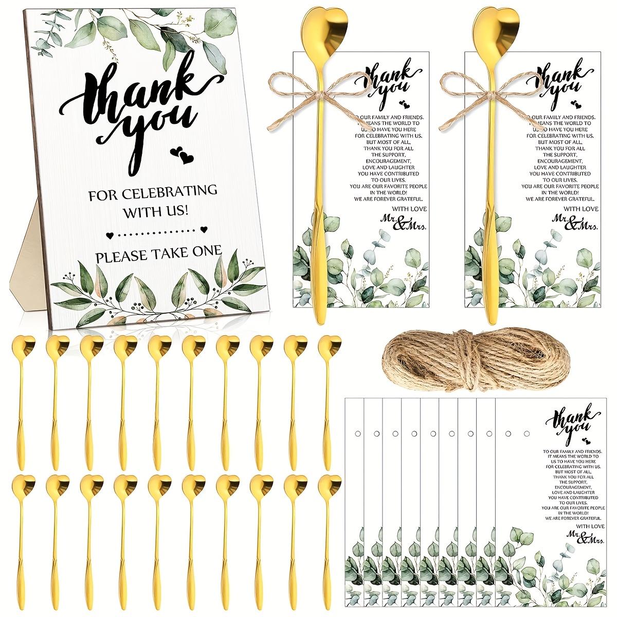 

Набор из 50 шт. для центра стола на свадебную вечеринку, Зеленая свадебная табличка, Подставка для ложек в форме сердца из нержавеющей стали, Ложка в форме сердца, Благодарственные карточки 50 Piece Set