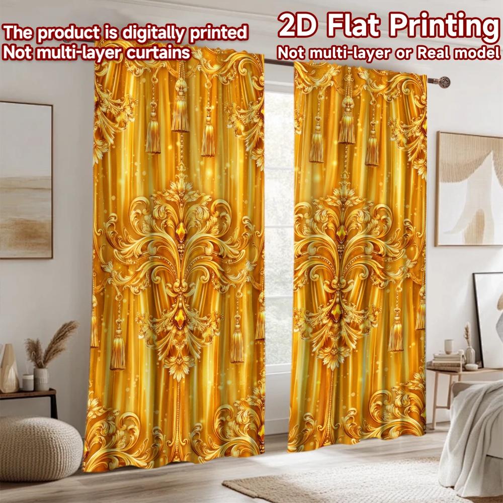 2D flat printing 2pcs Curtain Curtain Golden Design Digital Printed Polyester Drapes All Season Party & Holiday Decor Use for