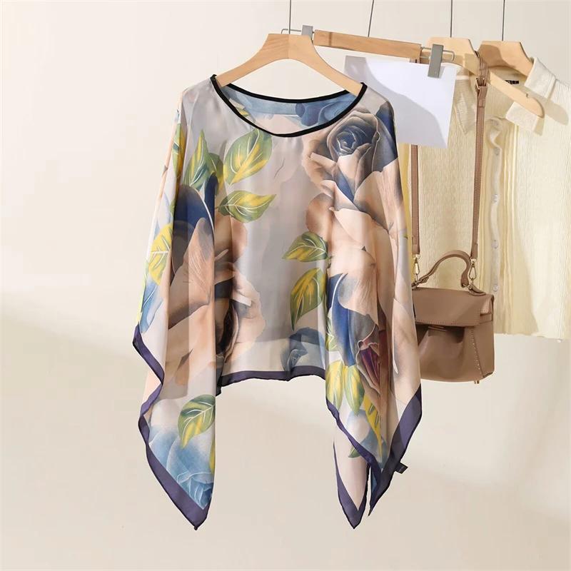 2025 Shawls Summer Beach Sexy Women Fashion Print Chiffon Smock Bikini Cover Up Loose Blouse Sunscreen Comfortable Poncho Hot