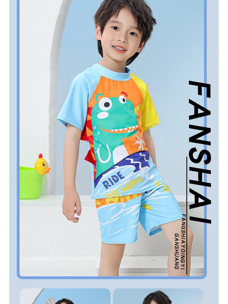 Children's Quick-Dry UPF Sun Protection Swim Set: Boys' Short-Sleeved Swimsuit and Baby Diving/Surfing Suit