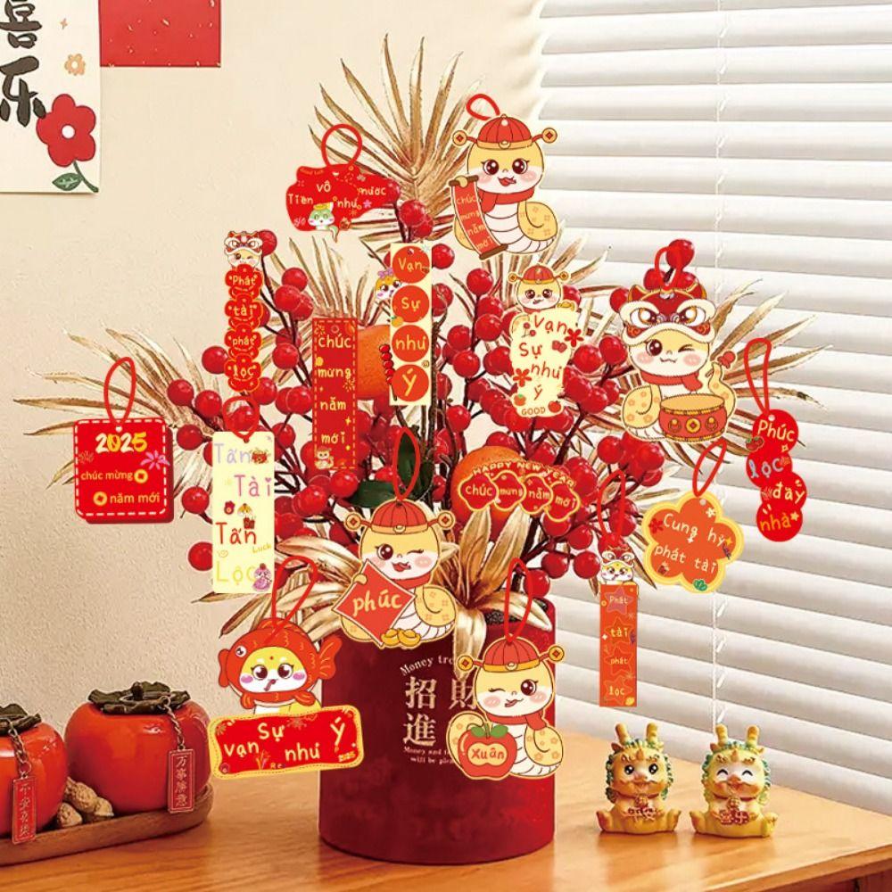 18Pcs Blessing Words Chinese New Year Pendant Snake Year Hanging Card  Party Supplies