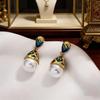 Yanbai Vintage Gold Pearl Dangle Earrings - High-end Luxury Elegant Studs with Chinese Trend Design