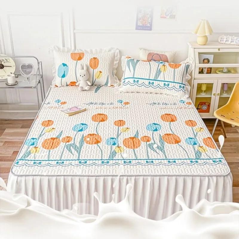 Cool Feeling Mattress Bed Skirt Bed Cover Summer Machine Washable Ice Silk Pad Household Air Conditioning Anti Slip Bed Cover