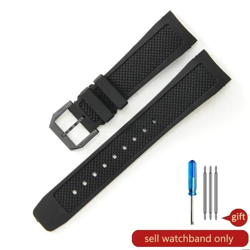 Flexible Comfortable-wearing Silicone Watch Strap Black Blue for IWC Portuguese Series IW390503 IW3907047 Arc Interface Band22mm