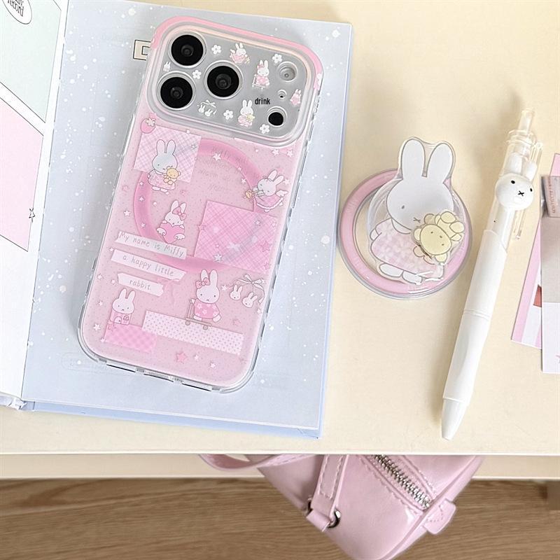 Polka Dot Rabbit & Bear Magnetic iPhone Stand and Case for 17/16 Pro Max/15/14 - Girly Design