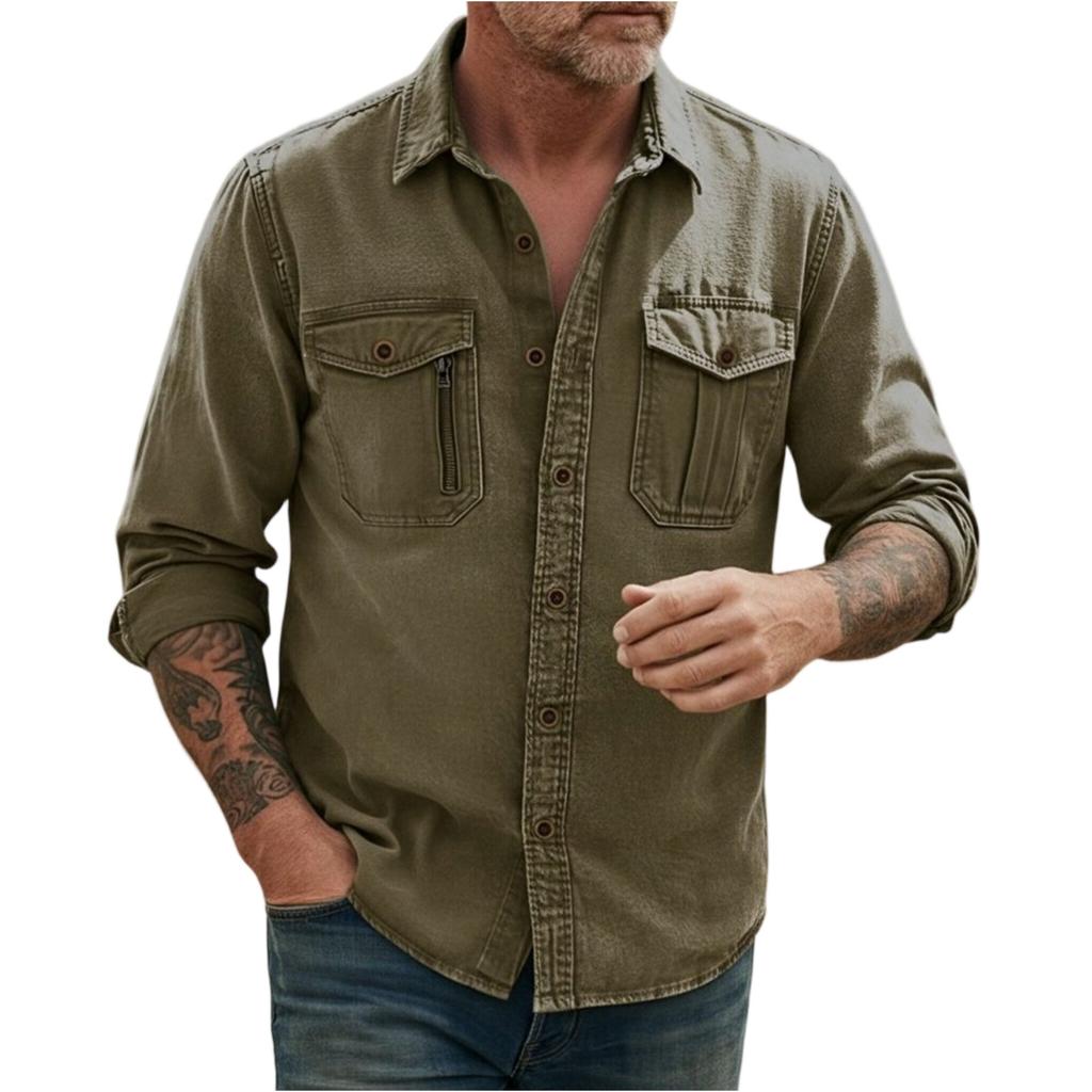 Men's casual stylish short-sleeved button-down shirt - Men's breathable cotton-like linen retro work shirt
