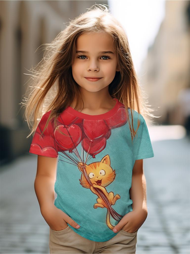 2024 Baby Summer Clothes Casual Short Sleeve Top Round Neck T-Shirt for Girls Tshirts Cartoon Outdoor Kawaii Teen Girl Clothes