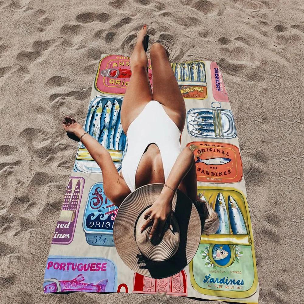 Colorful Sardine Lobster Fish Ocean Microfiber Beach Towel Absorbent Quick Dry Soft Yoga Swimming Resort Mountain Climbing Towel